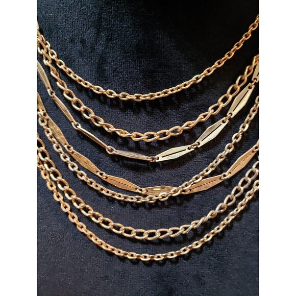 Womens Fashion Gold Tone Multilayer Paper Clip & Link Chains Necklace Jewelry - Picture 3 of 6